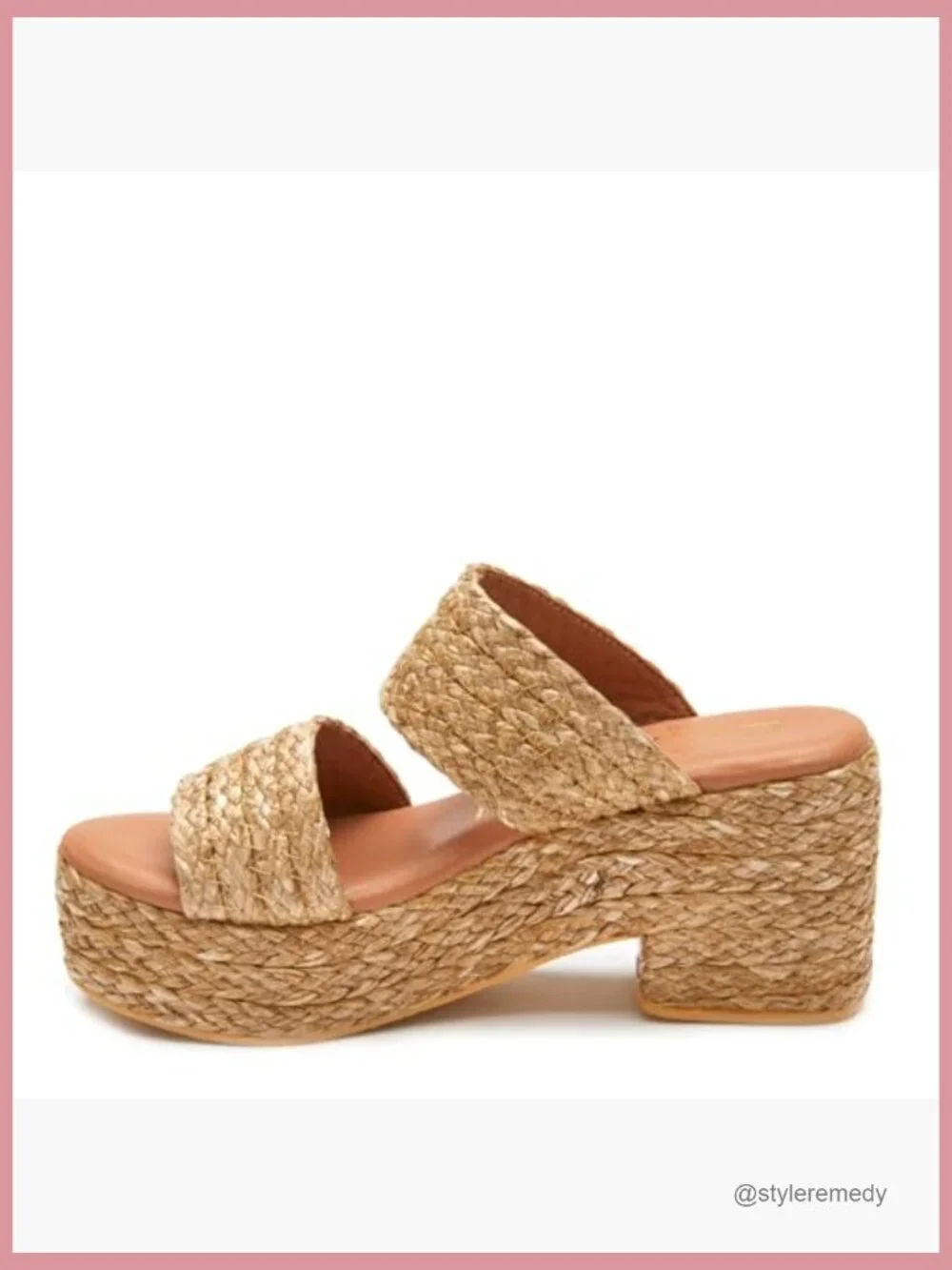 Platform Wedge Sandals - Woven Raffia Upper - Block Heel - Slip On Style
